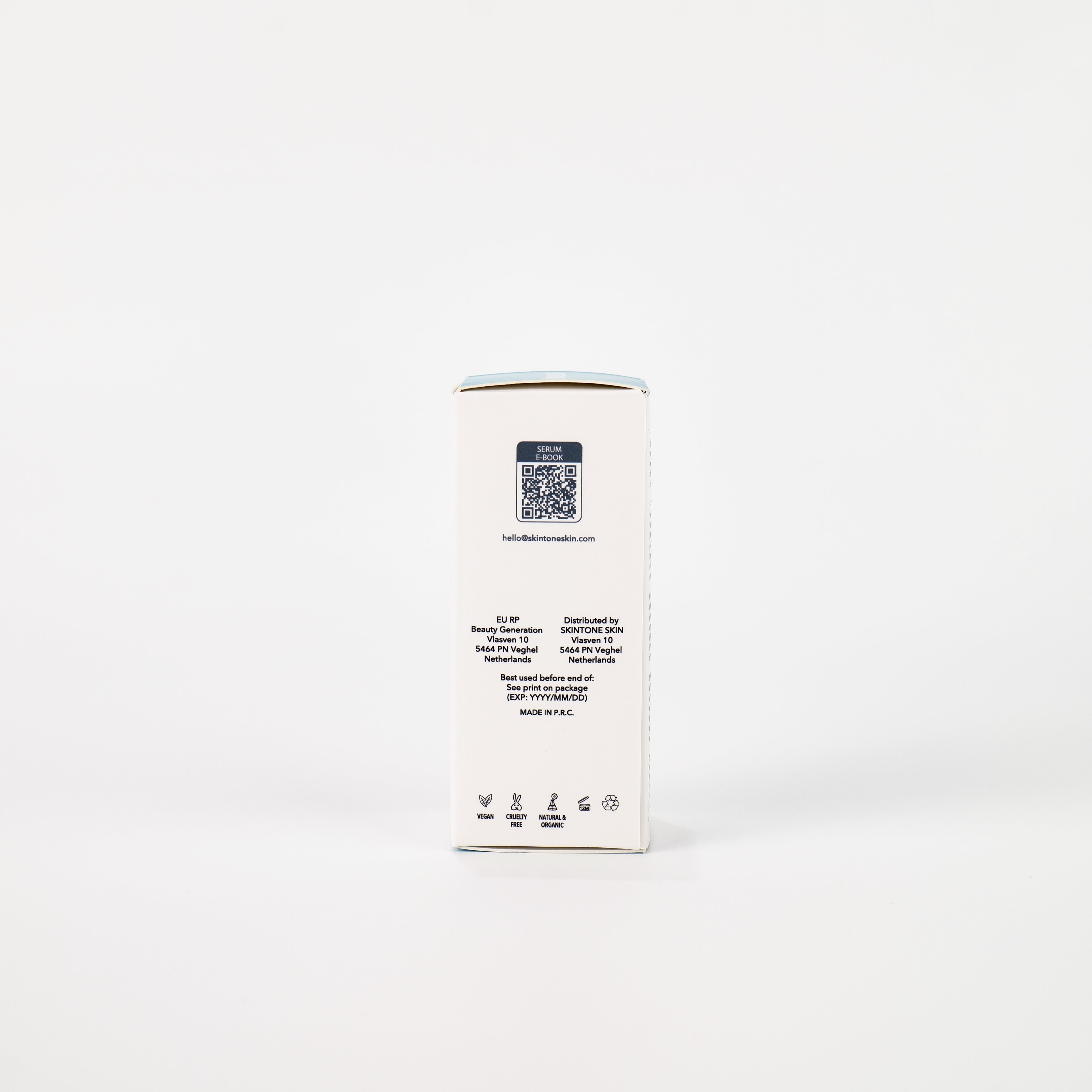 SKINTONE PDRN Serum – EU-verantwoordelijke, keurmerken en QR-code op de doos