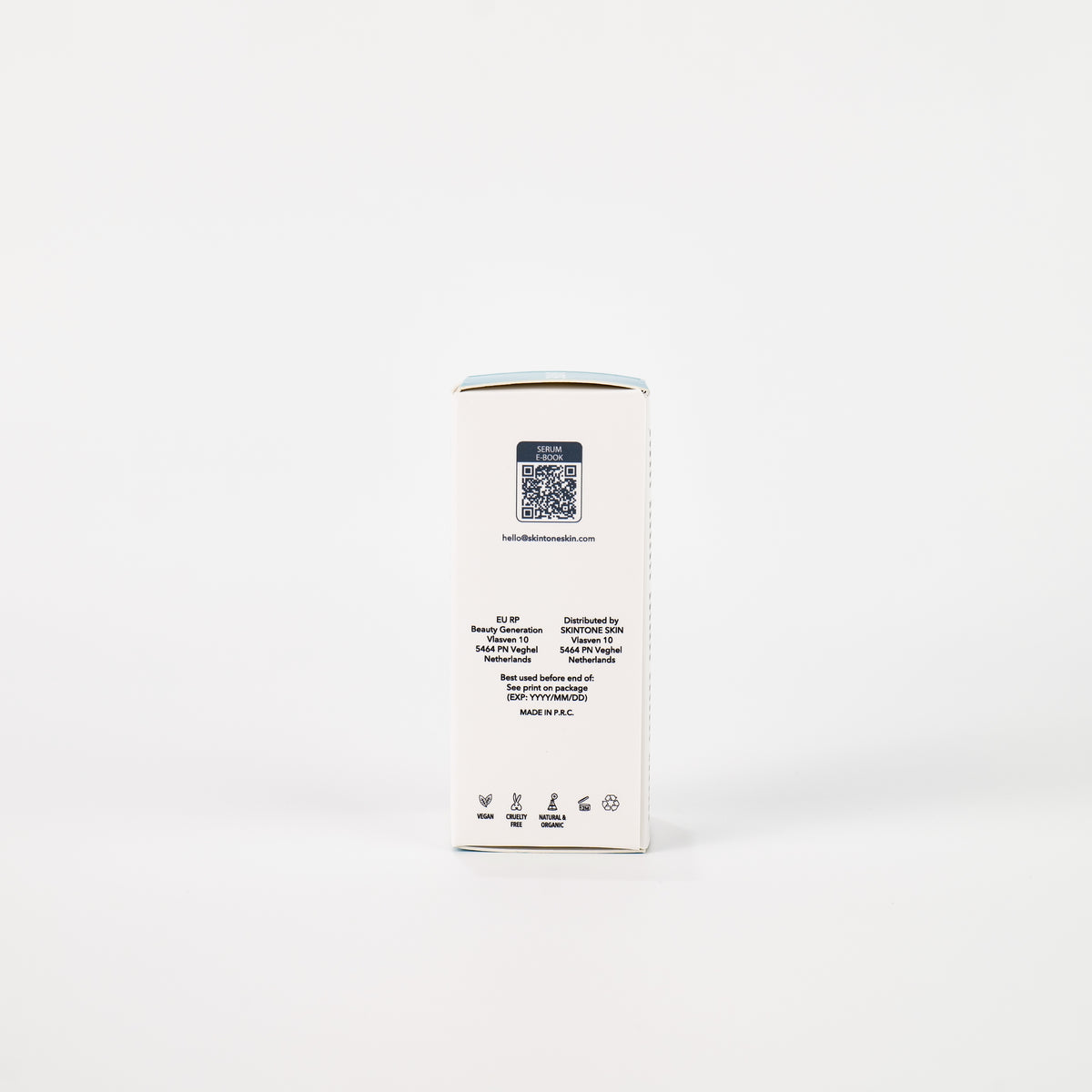 SKINTONE PDRN Serum – EU-verantwoordelijke, keurmerken en QR-code op de doos